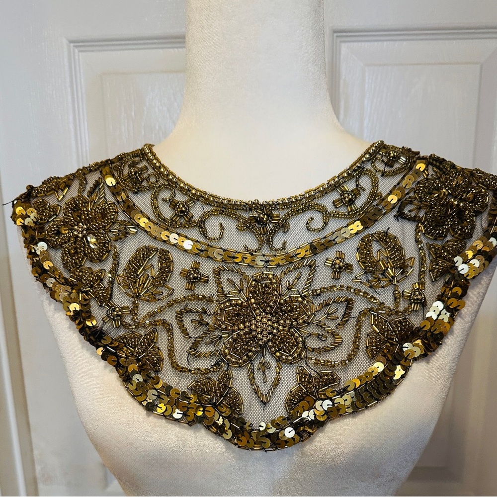 Capelet Vintage Gold Shoulder Collar Chic Beaded Sequins Mesh Applique  Accents